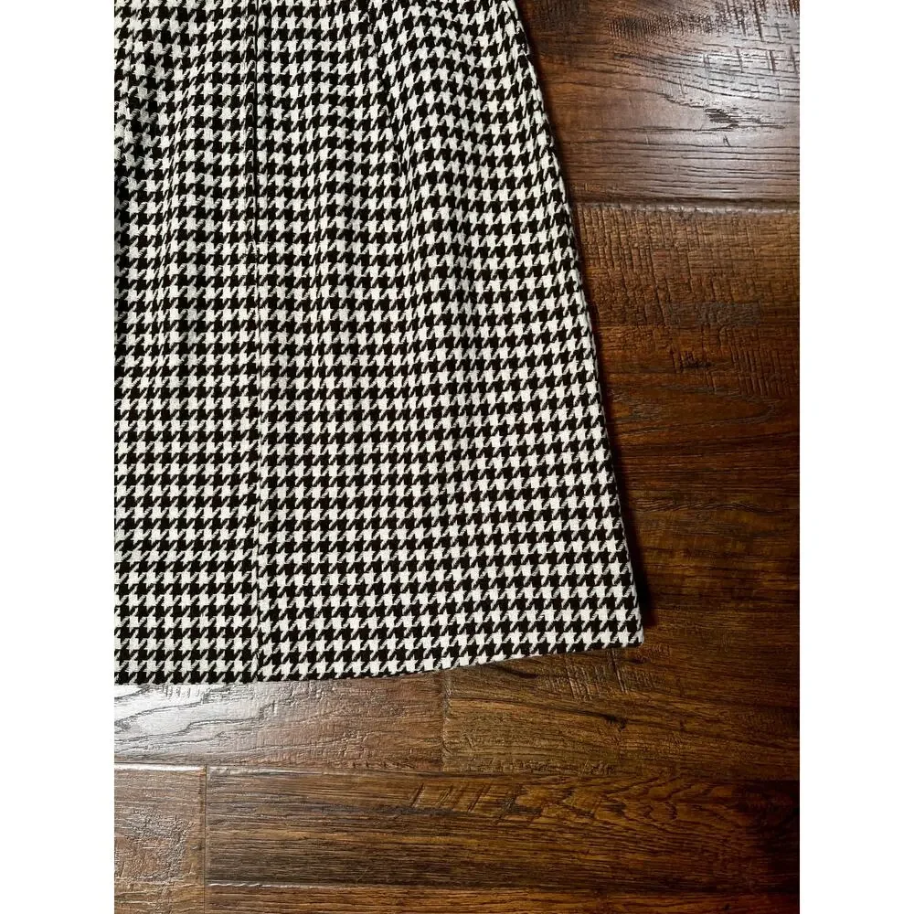 Vintage Short Pencil Style Skirt - Brown Cream Houndstooth Tailored - Small